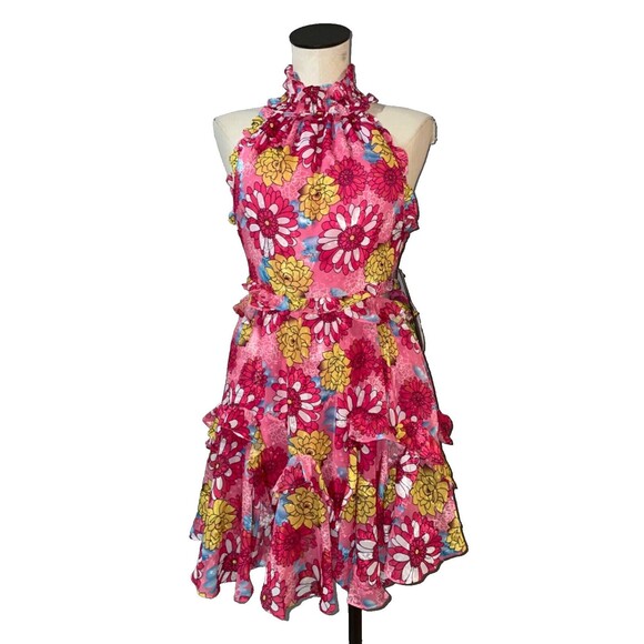 ELLIATT Women’s Themes Dress size S NWT Ruffle Floral Mini Halter Neck Tie Back - Picture 1 of 12